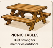 Cartoon wooden picnic table
